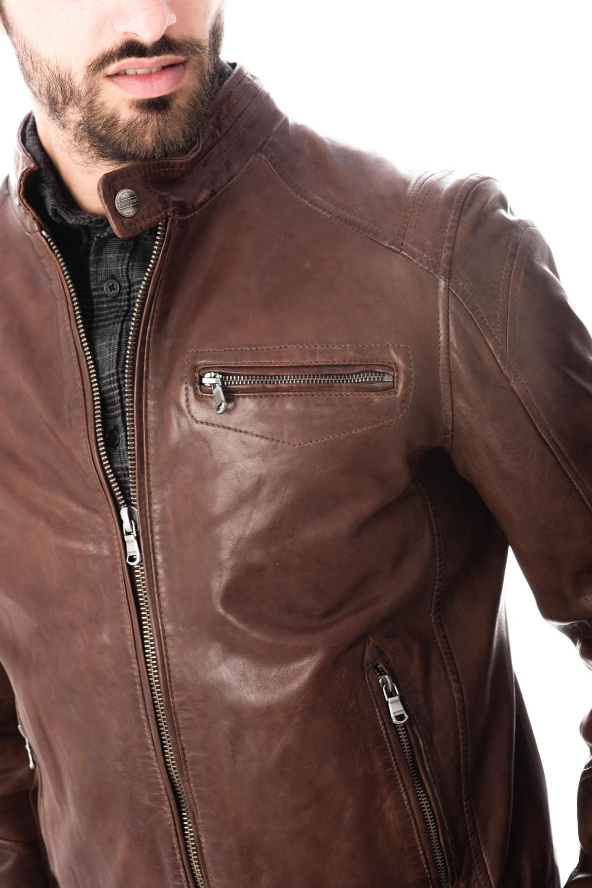 Soft lambskin biker jacket in aged bison. Slim fit, vintage appeal. - Image n°6