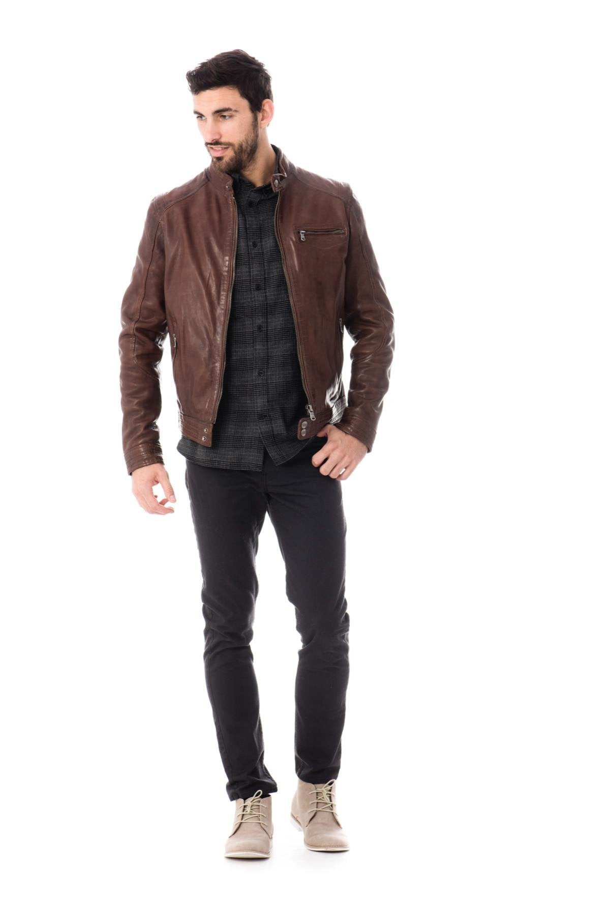 Soft lambskin biker jacket in aged bison. Slim fit, vintage appeal. - Image n°2