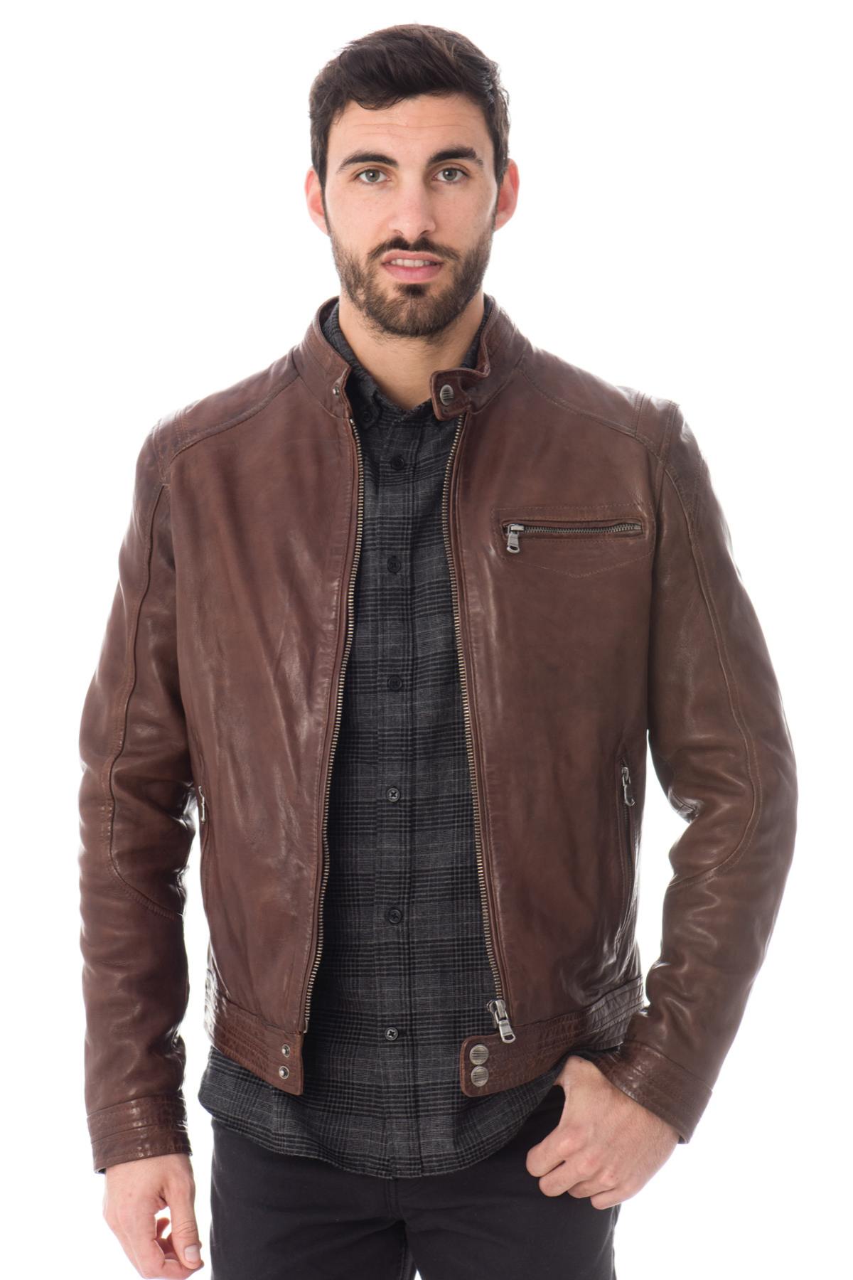 Soft lambskin biker jacket in aged bison. Slim fit, vintage appeal. - Image n°3