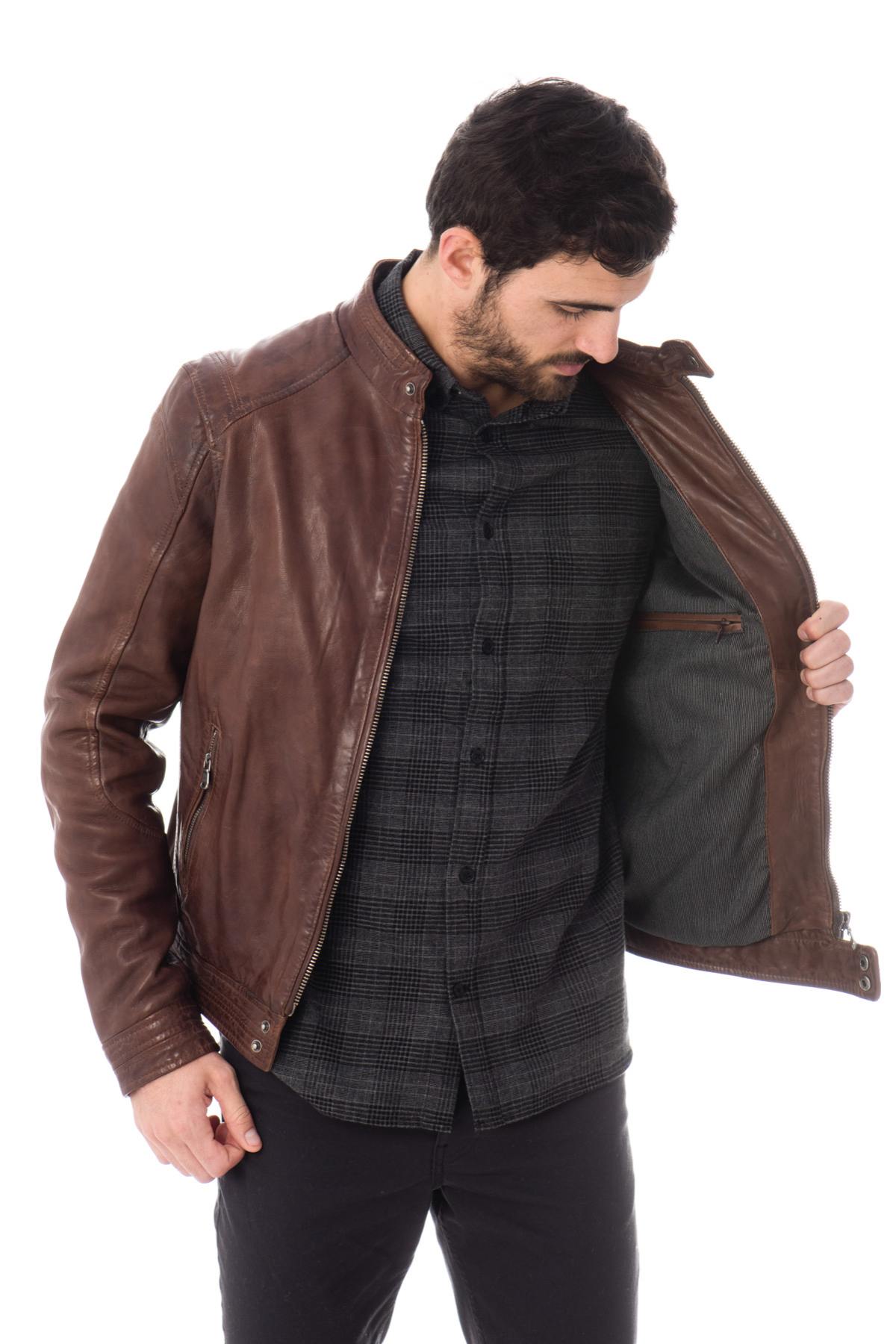 Soft lambskin biker jacket in aged bison. Slim fit, vintage appeal. - Image n°4