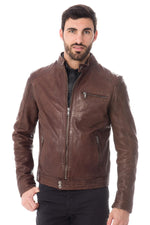 Soft lambskin biker jacket in aged bison. Slim fit, vintage appeal. - Image n°1