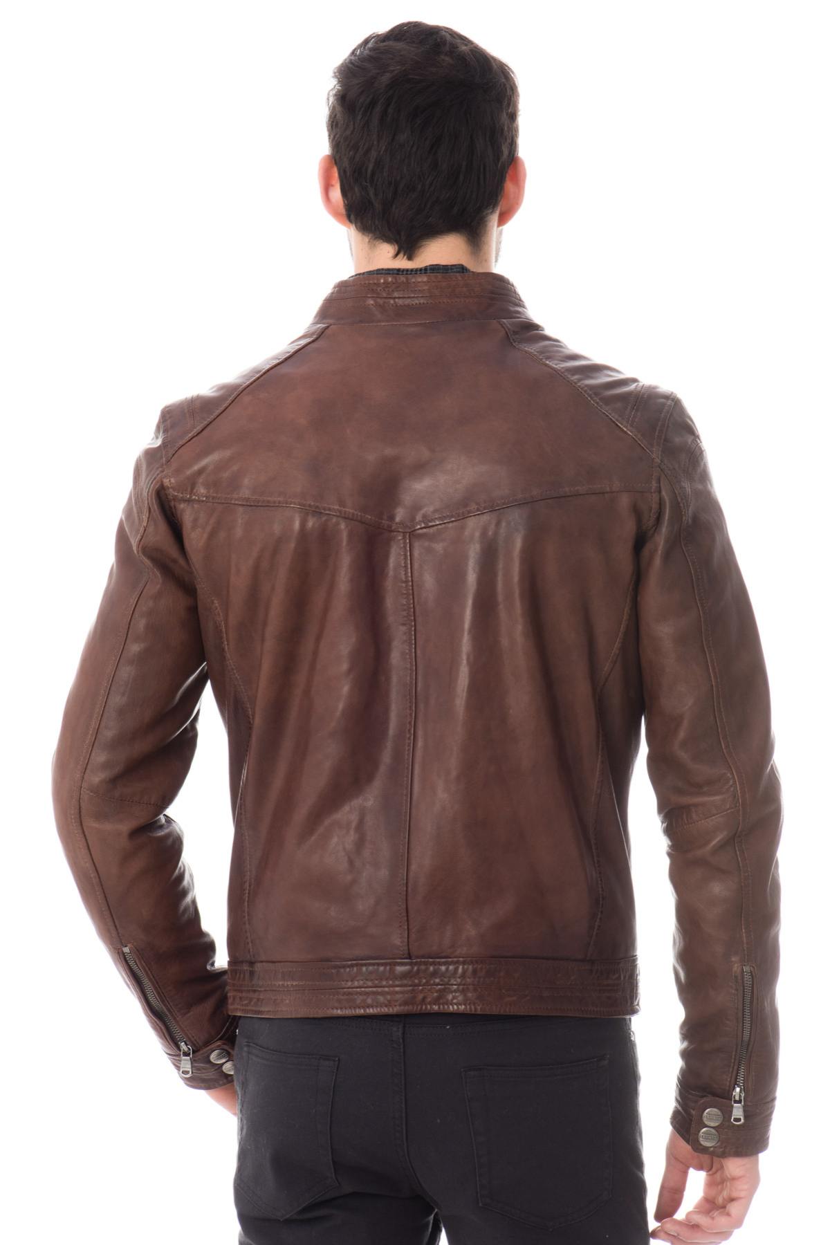 Soft lambskin biker jacket in aged bison. Slim fit, vintage appeal. - Image n°5