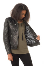 Black fit biker leather jacket - Image n°4