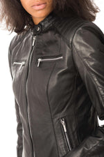 Black fit biker leather jacket - Image n°7