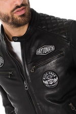 Black leather biker jacket with patches - Image n°5