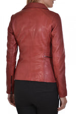Ruby dark red lambskin biker jacket, slim fit for rock-inspired style. - Image n°4