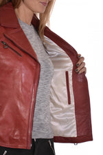 Ruby dark red lambskin biker jacket, slim fit for rock-inspired style. - Image n°6