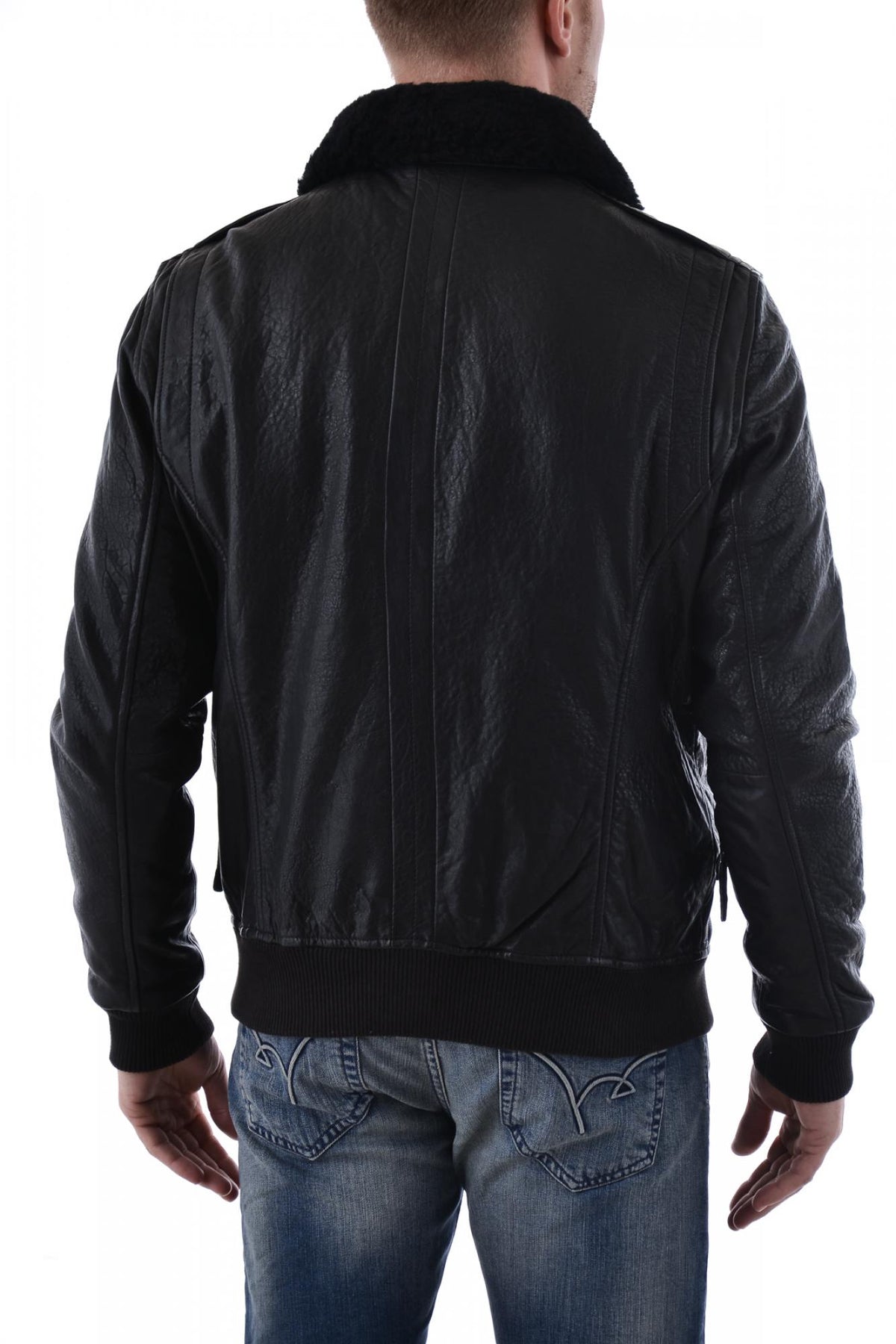 Gipsy's black lambskin jacket with removable shearling collar. - Image n°4