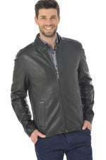 Sleek black lambskin jacket featuring a moto collar and tonal details. - Image n°3