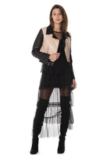 Taupe and black lambskin biker jacket. Slim fit with quilted sleeves. - Image n°5
