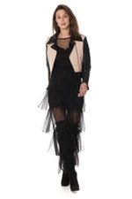 Taupe and black lambskin biker jacket. Slim fit with quilted sleeves. - Image n°2