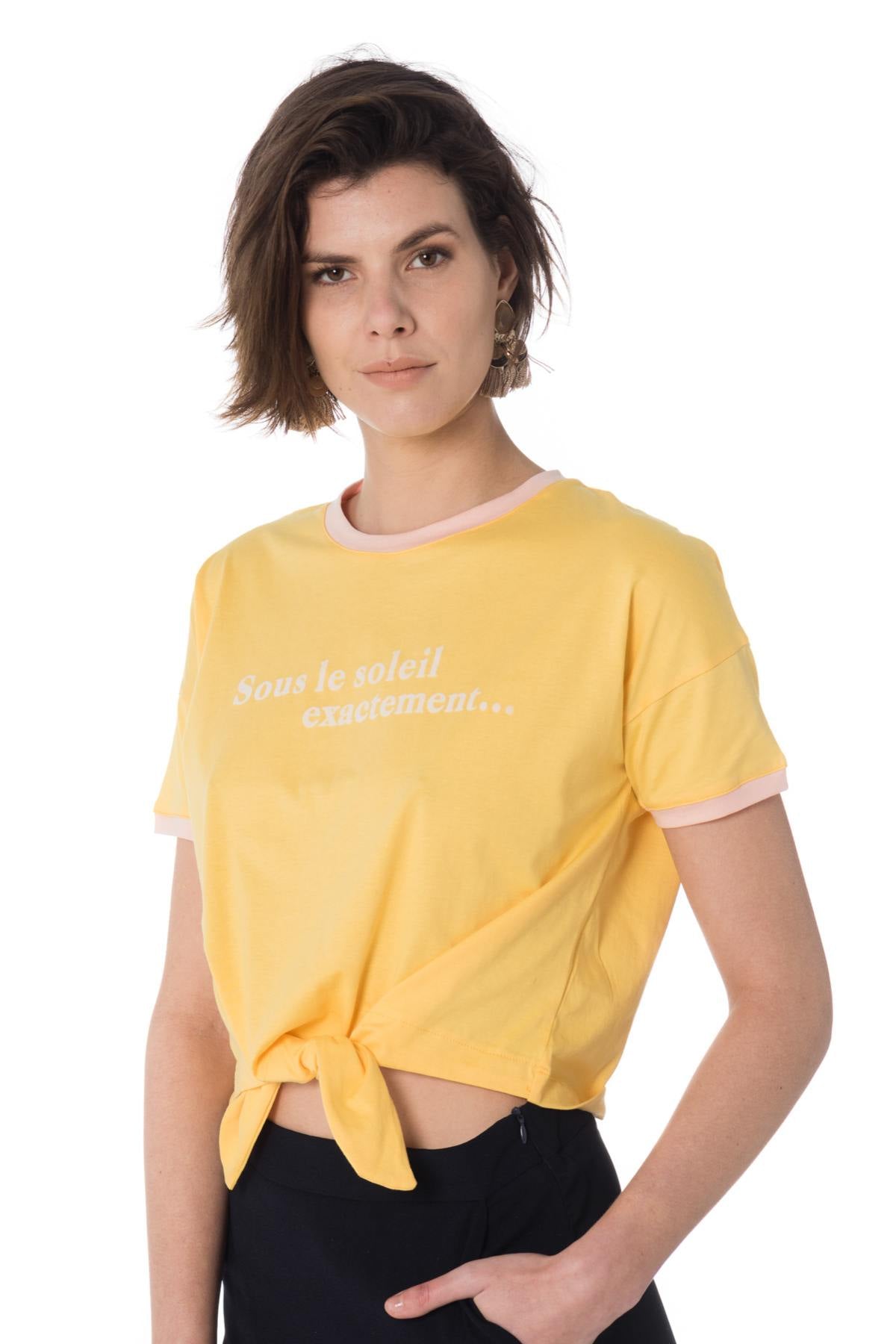 Yellow t-shirt with bow on the bottom - Image n°5