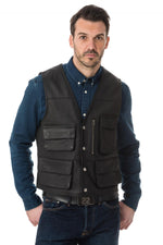 Last Rebels' black buffalo leather waistcoat. Four snap pockets, zippered. - Image n°1