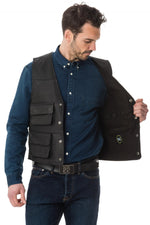 Last Rebels' black buffalo leather waistcoat. Four snap pockets, zippered. - Image n°4