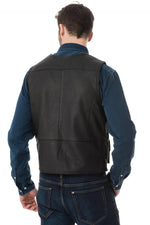 Last Rebels' black buffalo leather waistcoat. Four snap pockets, zippered. - Image n°5