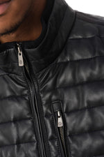Men's navy blue sheepskin leather down jacket - Image n°6