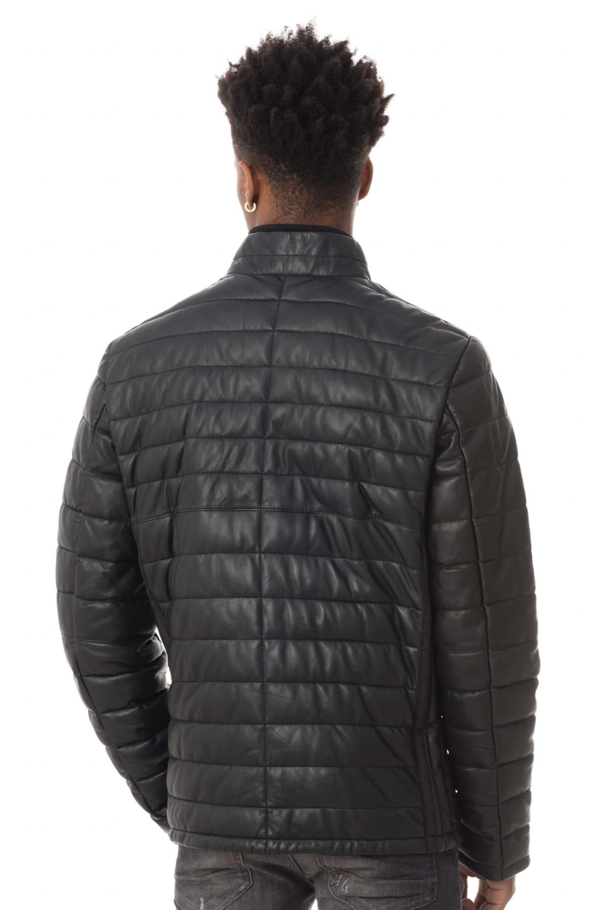 Men's navy blue sheepskin leather down jacket - Image n°5