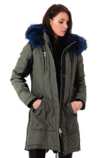 A military-blue jacket with lambskin details and a waterproof shell. - Image n°3