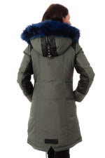 A military-blue jacket with lambskin details and a waterproof shell. - Image n°4
