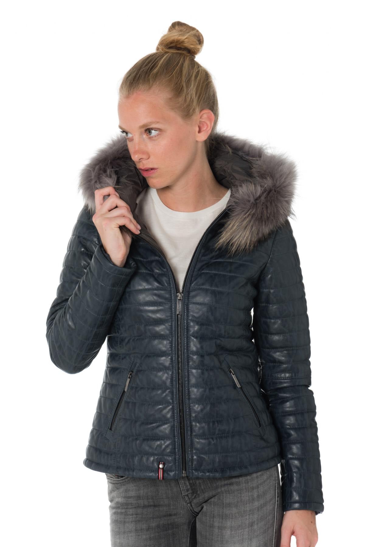 Faded blue lambskin jacket-slim, warm, and lightweight for winter. - Image n°2