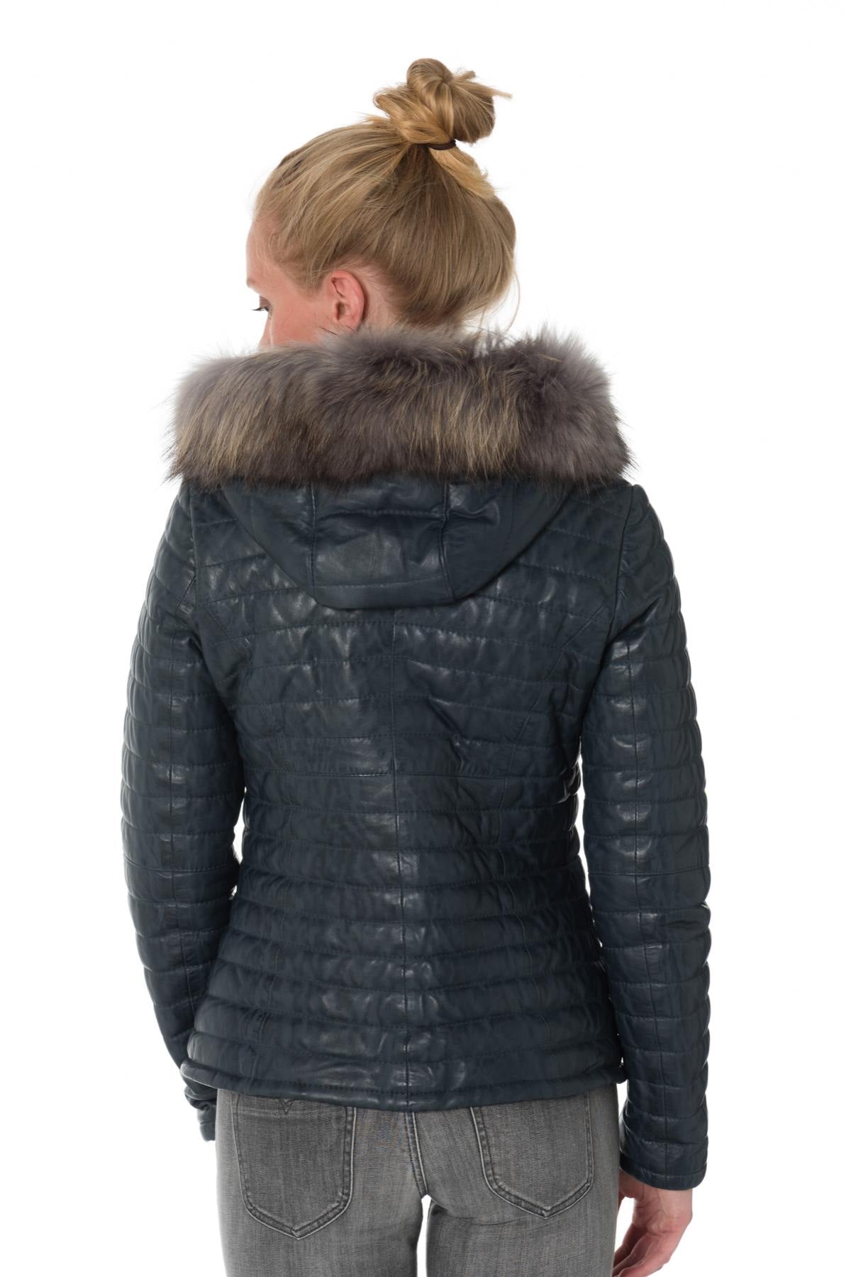 Faded blue lambskin jacket-slim, warm, and lightweight for winter. - Image n°6