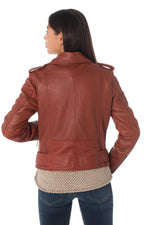 Women's rust-colored sheepskin leather Biker Jacket Oakwood - Image n°5