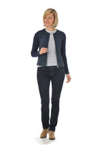 Navy goatskin jacket with perforated velvet-like front and sleeves. - Image n°2