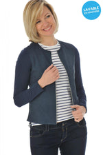 Navy goatskin jacket with perforated velvet-like front and sleeves. - Image n°1