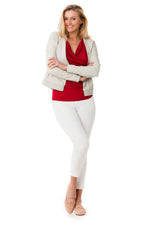 White lambskin jacket: ribbed hem, stretch underarms, shawl collar. - Image n°2