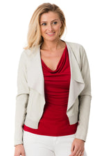 White lambskin jacket: ribbed hem, stretch underarms, shawl collar. - Image n°1