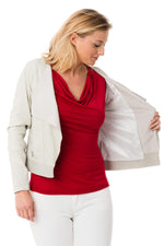 White lambskin jacket: ribbed hem, stretch underarms, shawl collar. - Image n°4