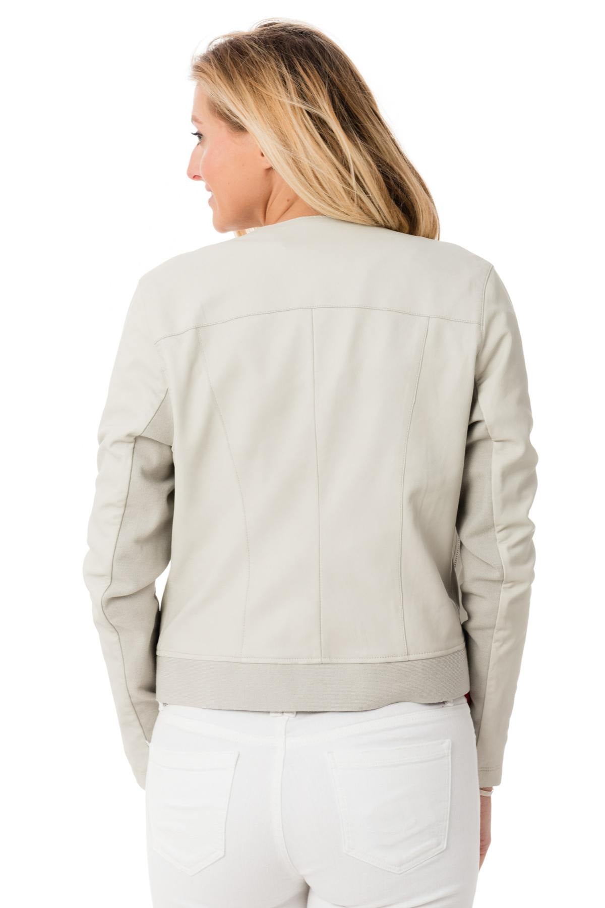 White lambskin jacket: ribbed hem, stretch underarms, shawl collar. - Image n°5