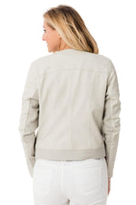 White lambskin jacket: ribbed hem, stretch underarms, shawl collar. - Image n°5
