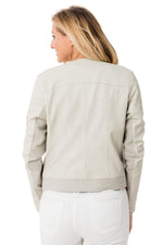 White lambskin jacket: ribbed hem, stretch underarms, shawl collar. - Image n°5