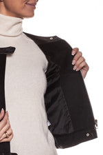 Women's mixed leather and textile jacket - Image n°5
