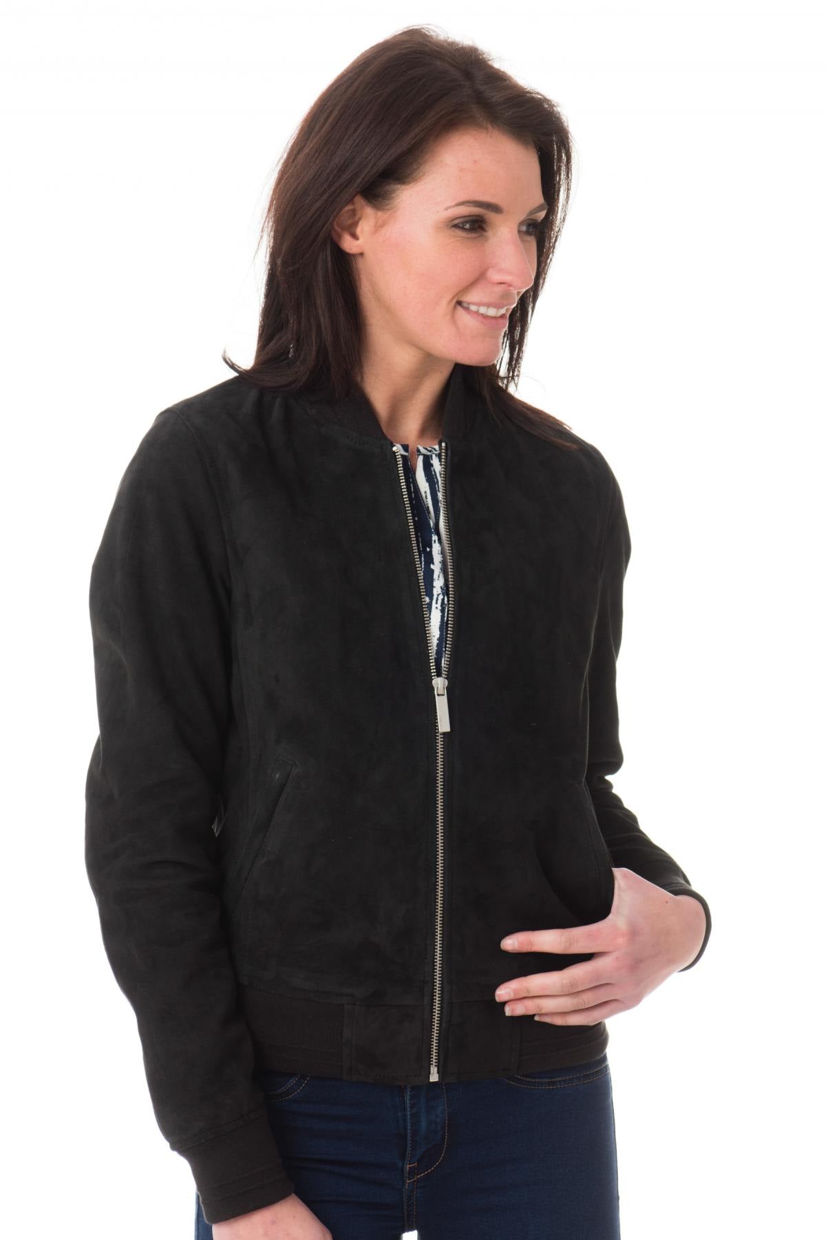 Navy goatskin teddy jacket, supple and slim-fit for everyday elegance. - Image n°3