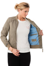 Women's gray sheepskin leather bomber jacket - Image n°4