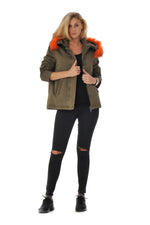 Khaki jacket with orange fur - Image n°2