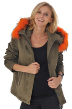 Khaki jacket with orange fur - Image n°1