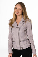 Mauve lambskin perfecto, slim fit, aged finish, adjustable straps. - Image n°7