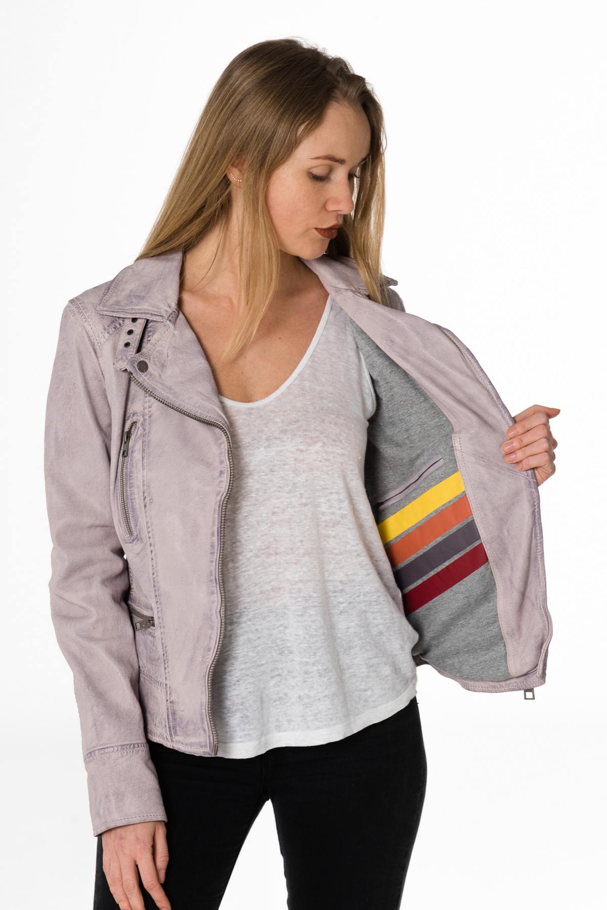 Mauve lambskin perfecto, slim fit, aged finish, adjustable straps. - Image n°6