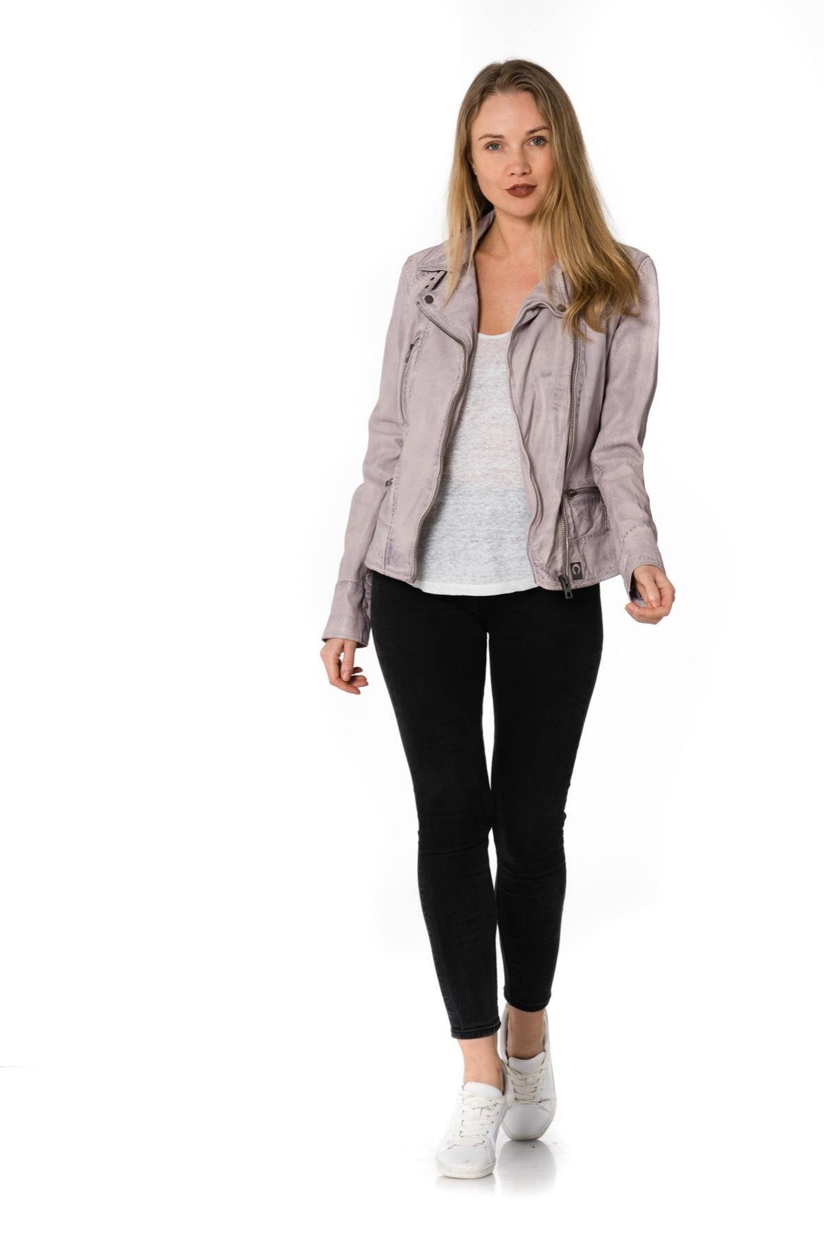 Mauve lambskin perfecto, slim fit, aged finish, adjustable straps. - Image n°2