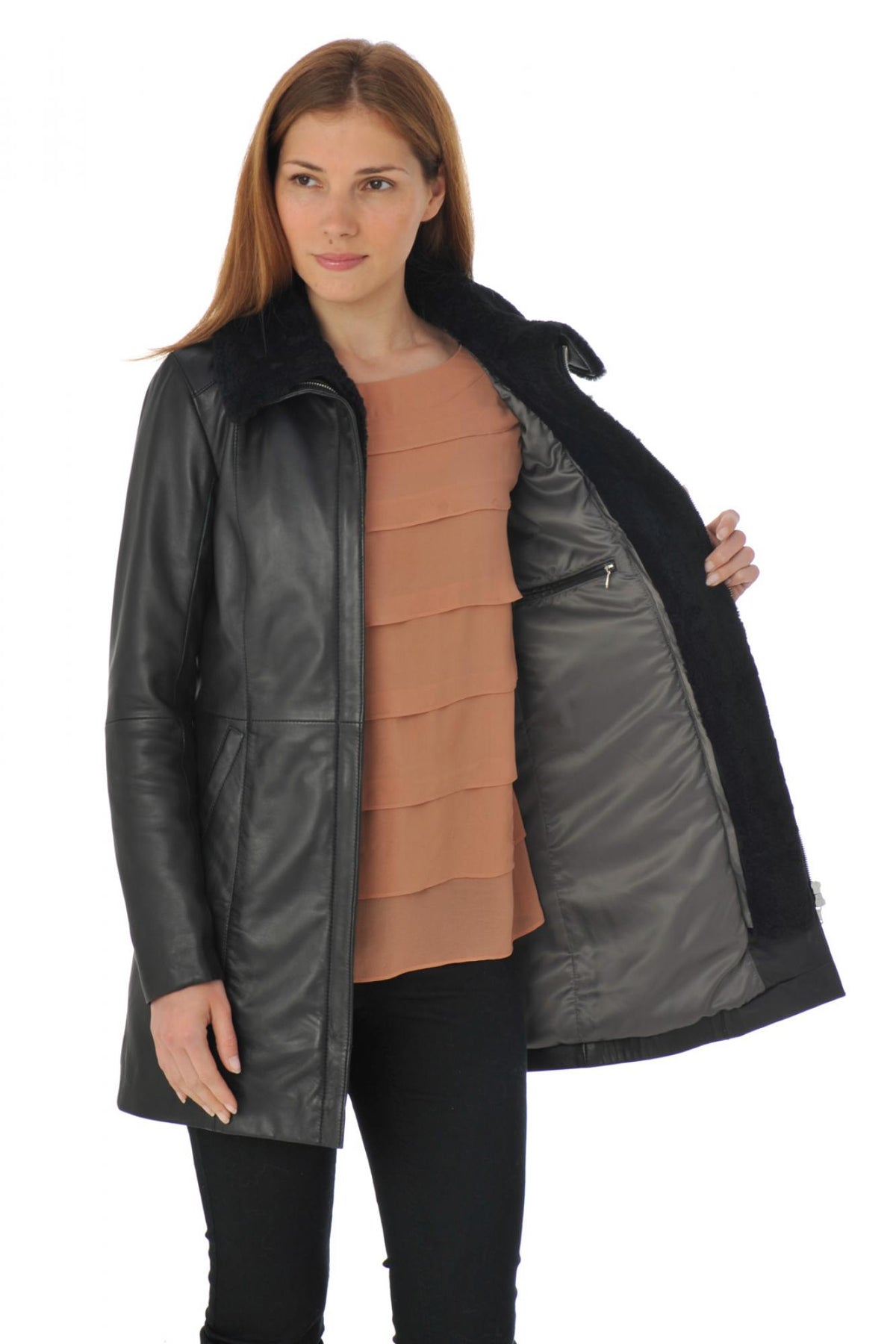 Leather jacket with fur collar - Image n°5