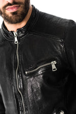 Black sheepskin leather jacket - Image n°5