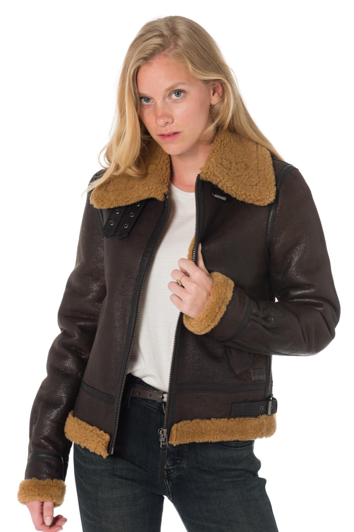 Redskins' vintage sheepskin bomber: aged brown, wool-lined, slim fit. - Image n°1