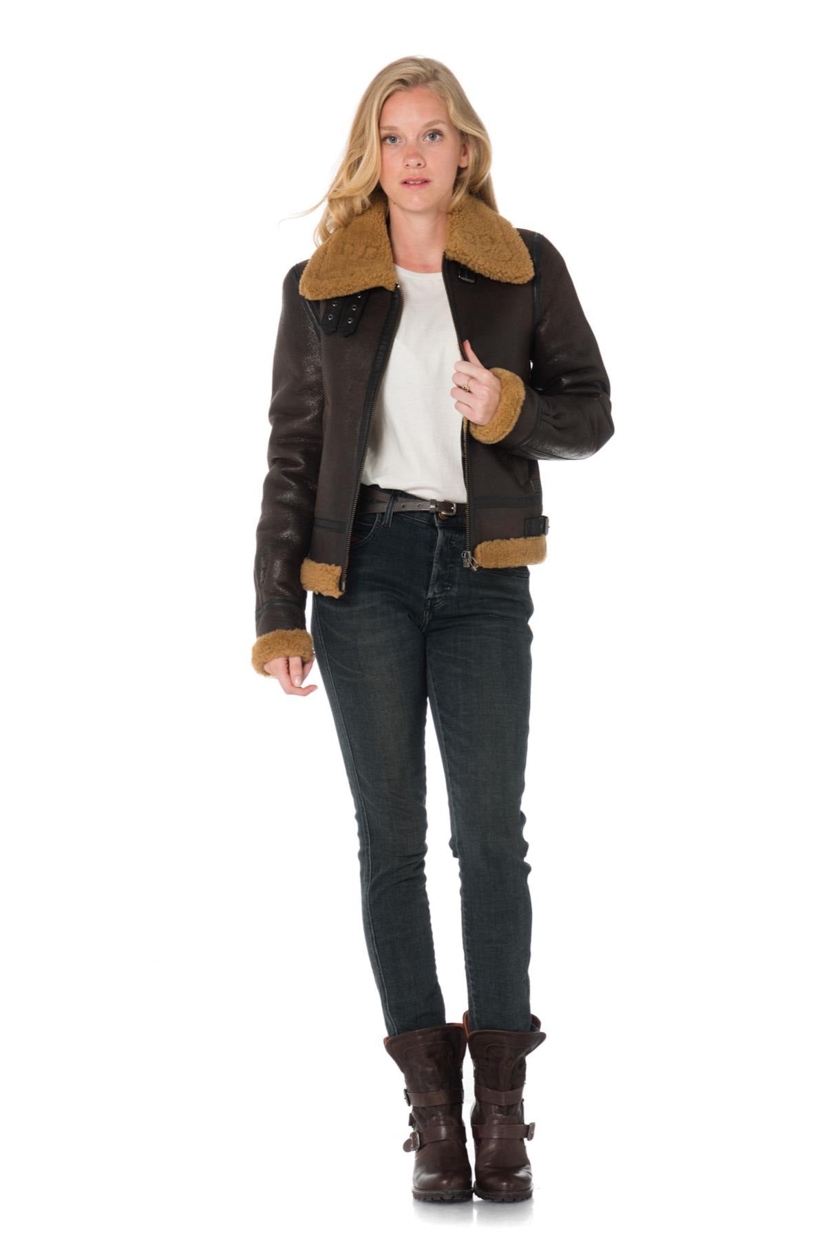 Redskins' vintage sheepskin bomber: aged brown, wool-lined, slim fit. - Image n°2