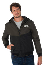 Khaki and black polyester jacket - Image n°1