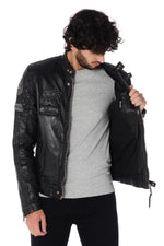 Black sheep leather jacket with aged patches-slim, moto-inspired fit. - Image n°6