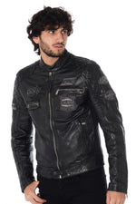 Black sheep leather jacket with aged patches-slim, moto-inspired fit. - Image n°5