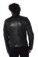 Black sheep leather jacket with aged patches-slim, moto-inspired fit. - Image n°7